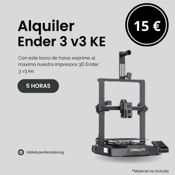 1 Impresora 3D Ender 3 v3 KE - Alquiler máquina 5 Horas