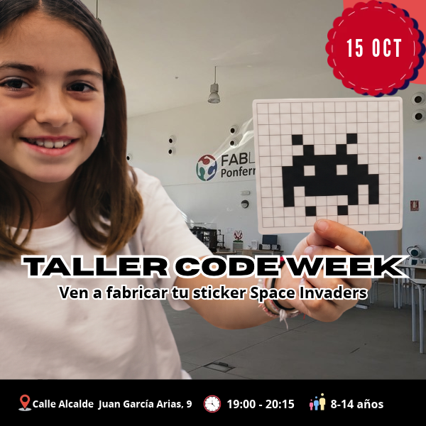 Code Week - Fabricación de Sticker Pixel Art Space Invaders - 15 OCT